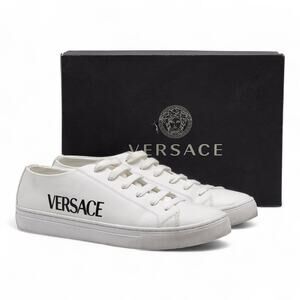 Versace Logo Leather Men’s Low-Top Sneakers White EU 41 US 8 - Preowned